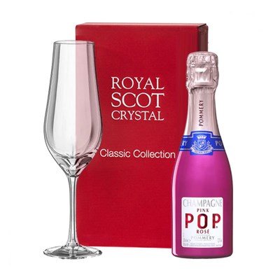 Pommery Pink POP Rose 20cl and Royal Scot Classic Collection Flute In Red Gift Box